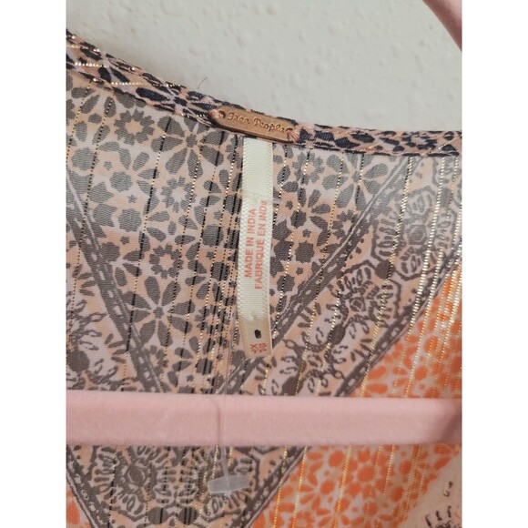 Free People Aliyah Boho Patchwork Tunic Top Sz XS Festival Orange Metallic NWOT - Picture 3 of 12